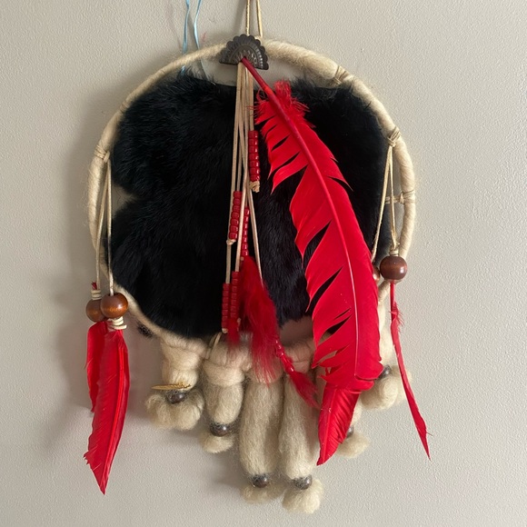 Other - RARE INDIAN VINTAGE LARGE HANDMADE DREAM CATCHER ‎ Fur Feather Native Boho 12x18